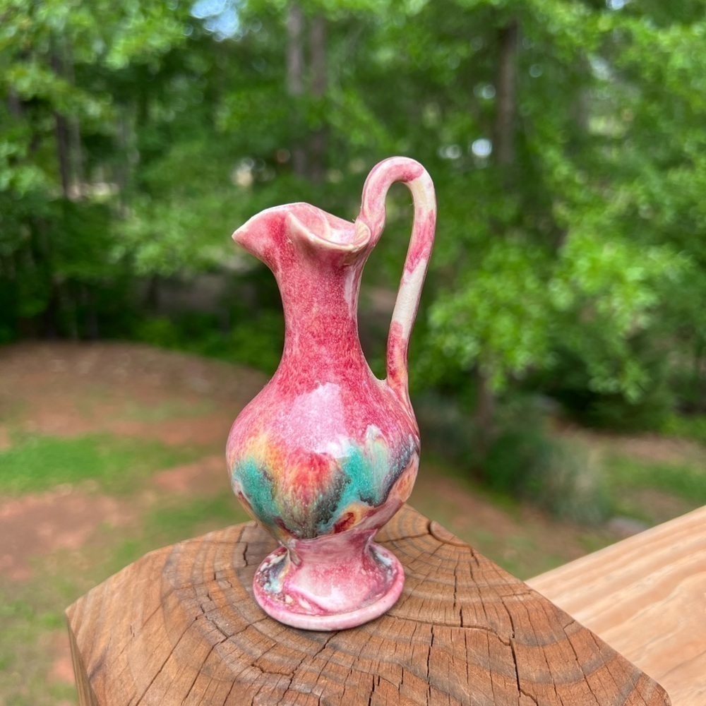 Drip Glaze Arts Crafts Clay Pottery Mini Pitcher Bud Vase 4in Handmade Artisan - Picture 9 of 9
